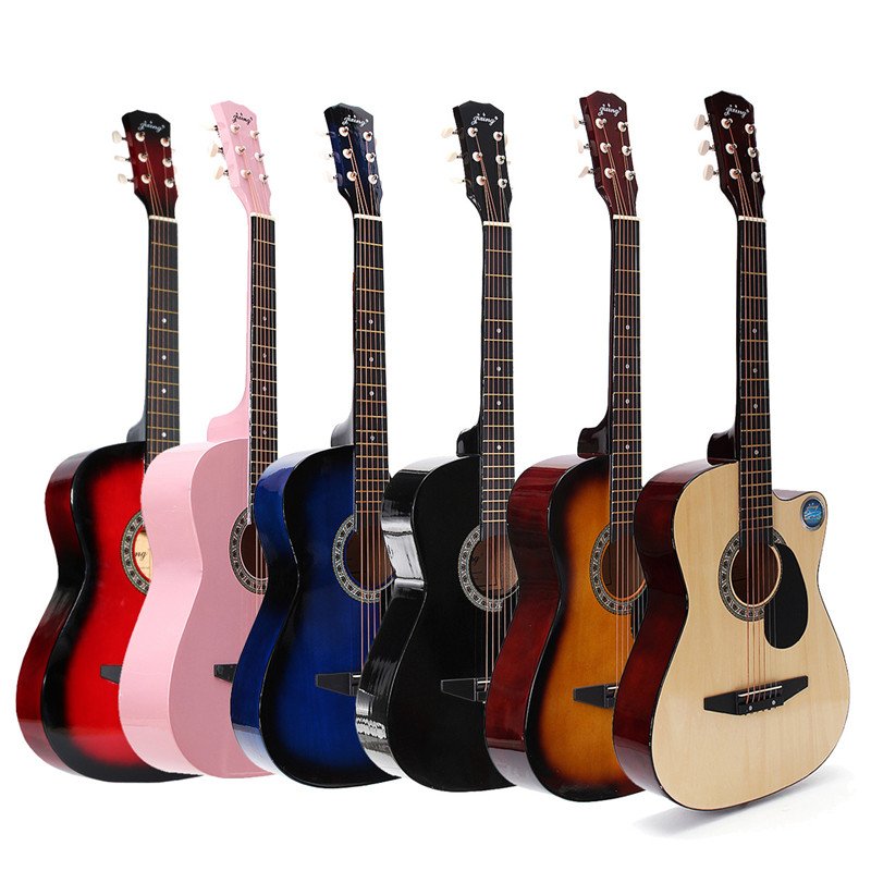 Jixing 38 Inch Wooden Angled Acoustic Guitar 6 Color Folk Guitar with Storage Bag Gift for Beginner