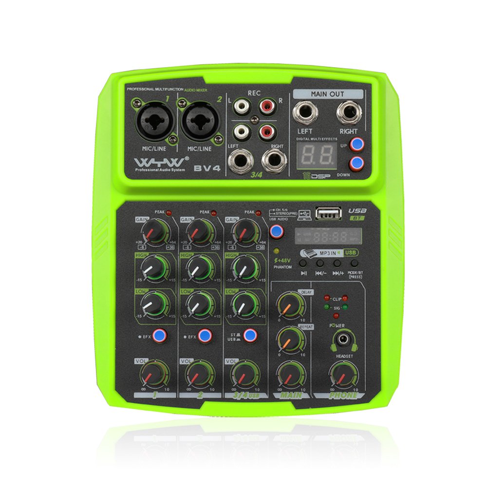 WENYANWEN Mini 2 Channel USB Delay and Repeat Efferts Audio Mixer Console With Bluetooth