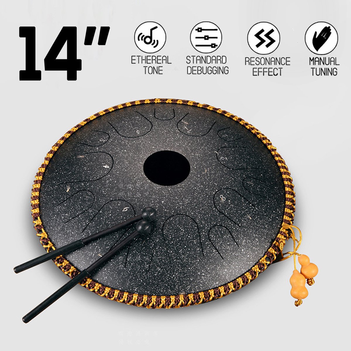 14 Notes Professional Hand Pan Steel Tongue Drum Manual Carbon Steel Percussion Handpan Bag