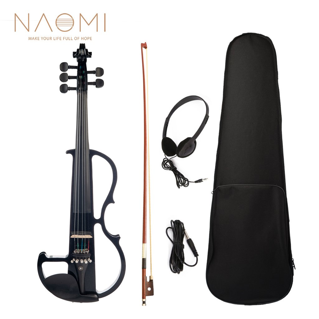 NAOMI Full Size 4/4 Violin Electric Violin Fiddle Maple Body Fingerboard Pegs Chin Rest with Bow Cas