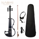 NAOMI Full Size 4/4 Violin Electric Violin Fiddle Maple Body Fingerboard Pegs Chin Rest with Bow Cas