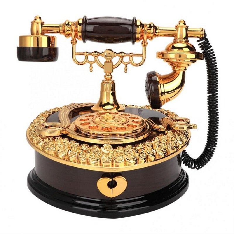 Retro Heart Shaped Telephone Model Music Box Home Ornament Decoration Music Box Toy