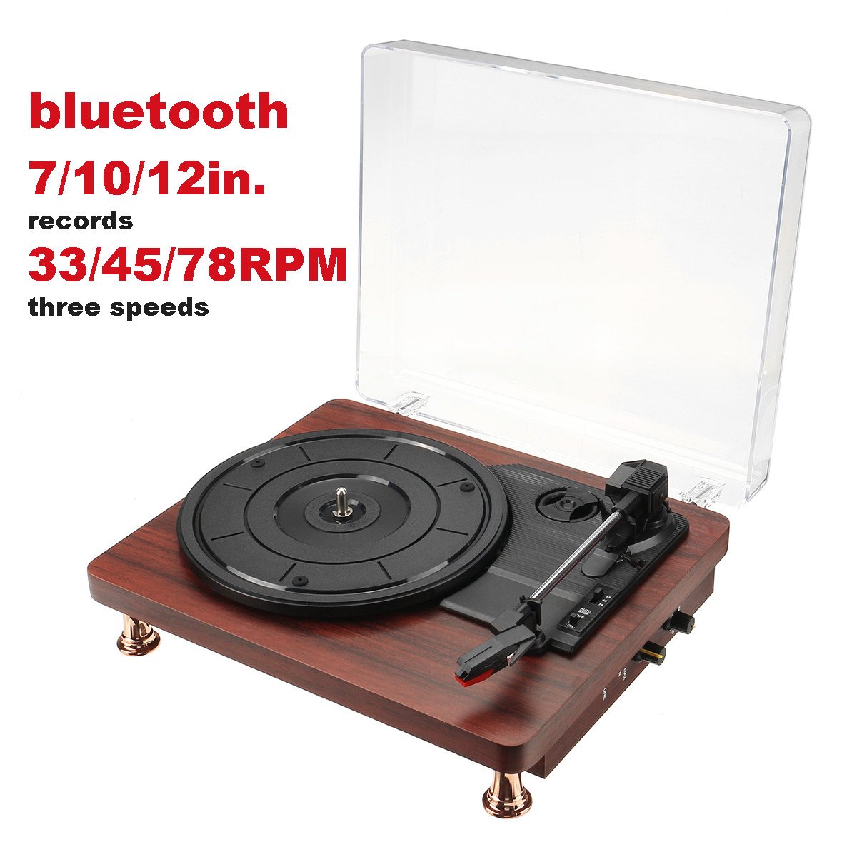 INSMA Turntable Record Player Audio bluetooth Speaker 3 Speeds Play 33/45/78RPM