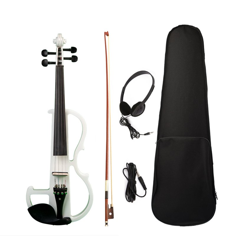 NAOMI Full Size 4/4 Solid Wood Electronic Silent Violin with Ebony Fittings, Carrying Case, Audio Ea