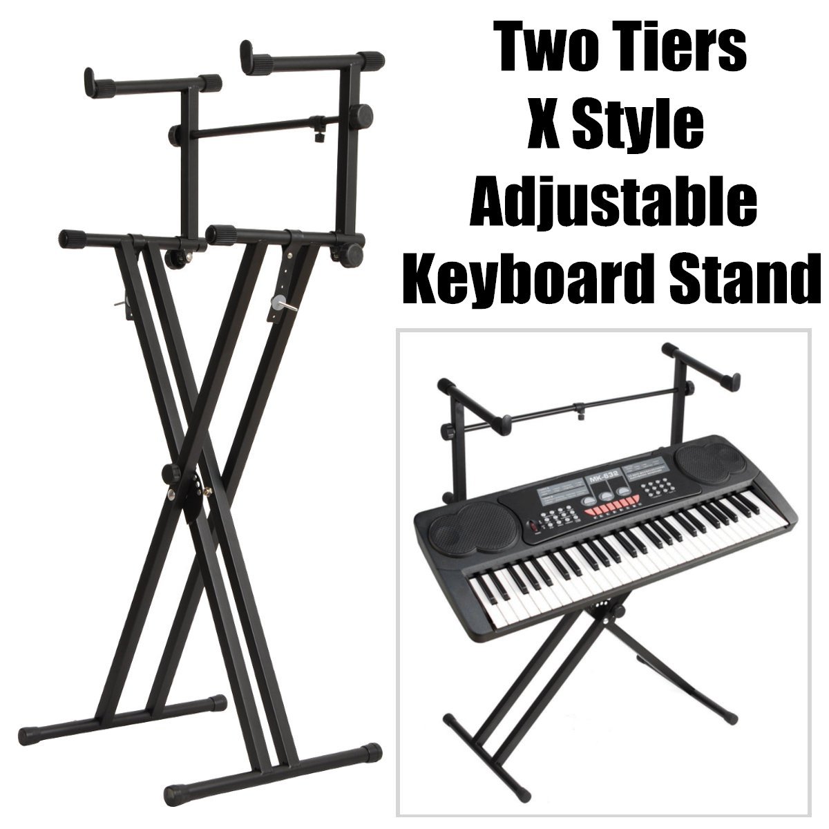 2-Tiers X Style Adjustable Keyboard Stand Folding Electronic Music Piano Holder