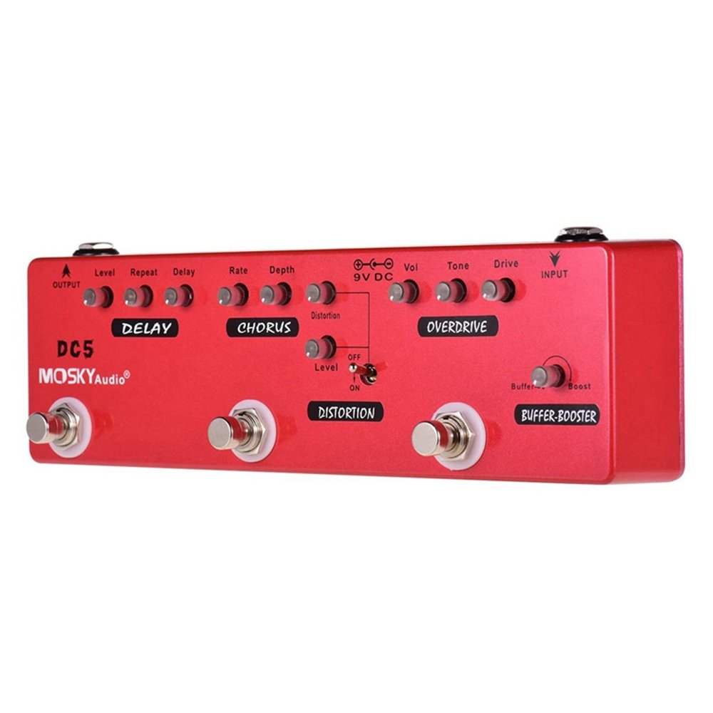 MOSKY DC5 6-In-1 Guitar Effects Pedal Delay Chorus Distortion Overdrive Booster Buffer Full Metal Sh