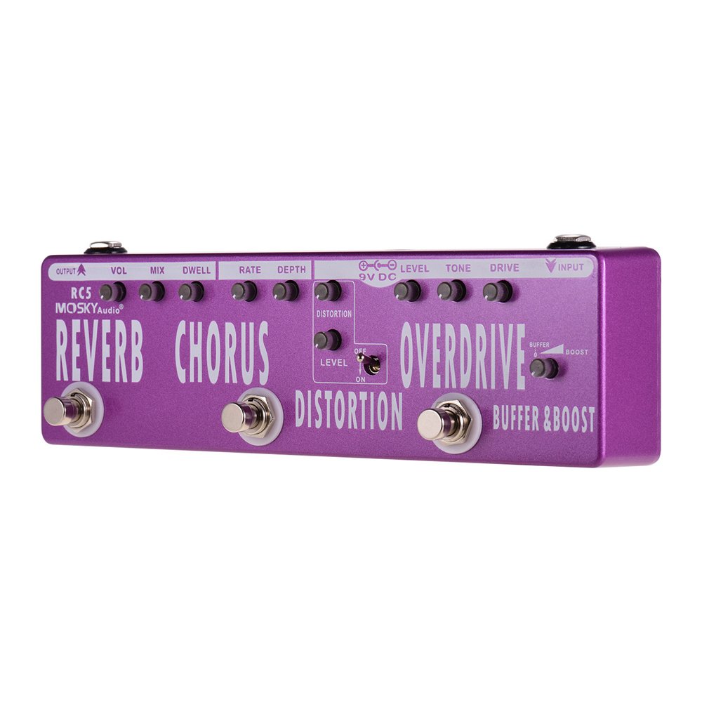 MOSKY RC5 6-in-1 Guitar Effects Pedal Reverb Chorus Distortion Overdrive Booster Buffer Full Metal S