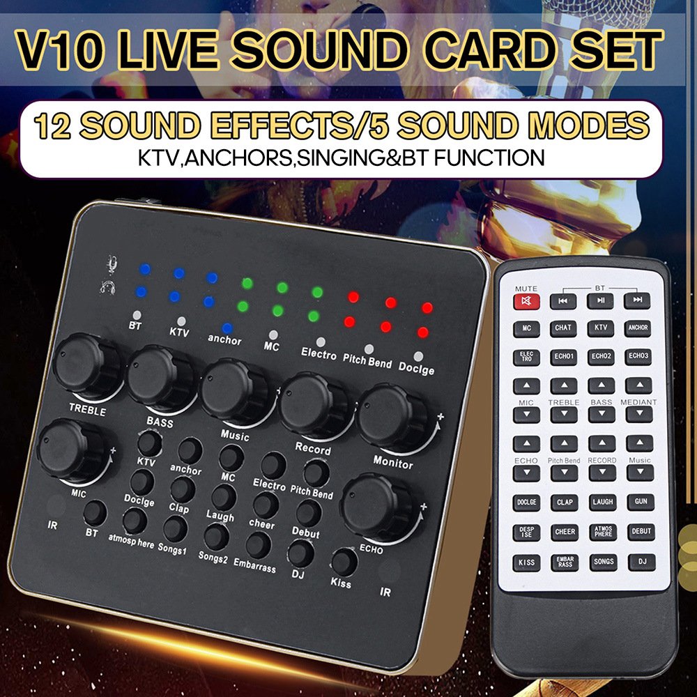 External Sound Card, Multi-functional V10 Sound Effects Digital Audio Mixer USB Headset Microphone M