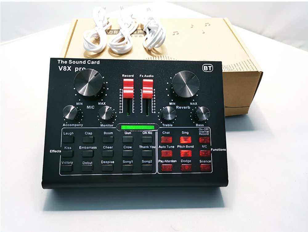 V8X PRO External Audio Mixer USB Interface Sound Card with 15 Sound Modes Multiple Sound Effects