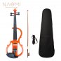 NAOMI Full Size 4/4 Solid Wood Electronic Silent Violin with Ebony Fittings, Carrying Case,Cable, Bo