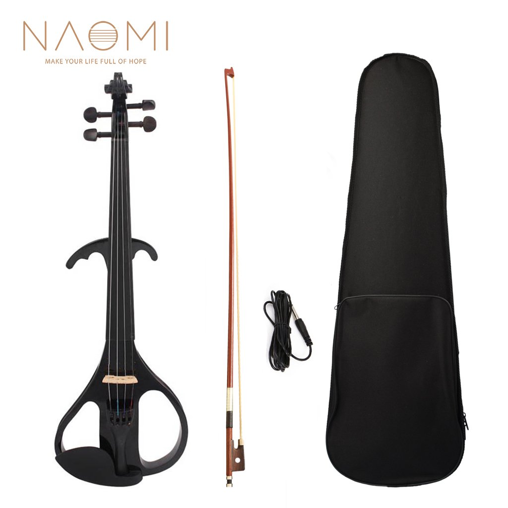 NAOMI Full Size 4/4 Solid Wood Silent Electric Violin Fiddle Maple Body Ebony Fingerboard Pegs Chin 