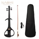 NAOMI Full Size 4/4 Solid Wood Silent Electric Violin Fiddle Maple Body Ebony Fingerboard Pegs Chin 