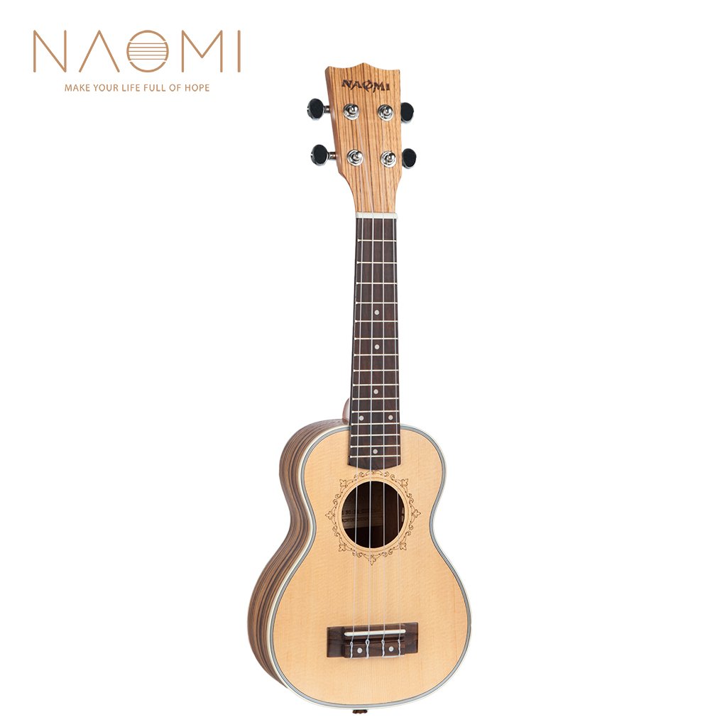 NAOMI 21 Inch Ukulele Solid Spruce Top Zebrawood Back Zebrawood Ukulele 4 String Hawaii Guitar Sopra