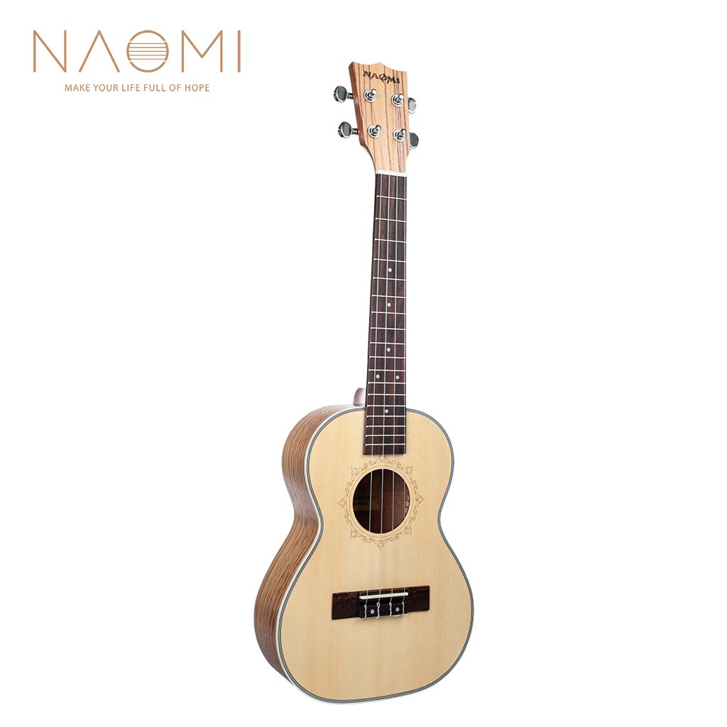 NAOMI Ukulele 26 Inch Ukulele Solid Spruce Top Zebrawood Back Mahogany Ukulele 4 String Hawaii Guita