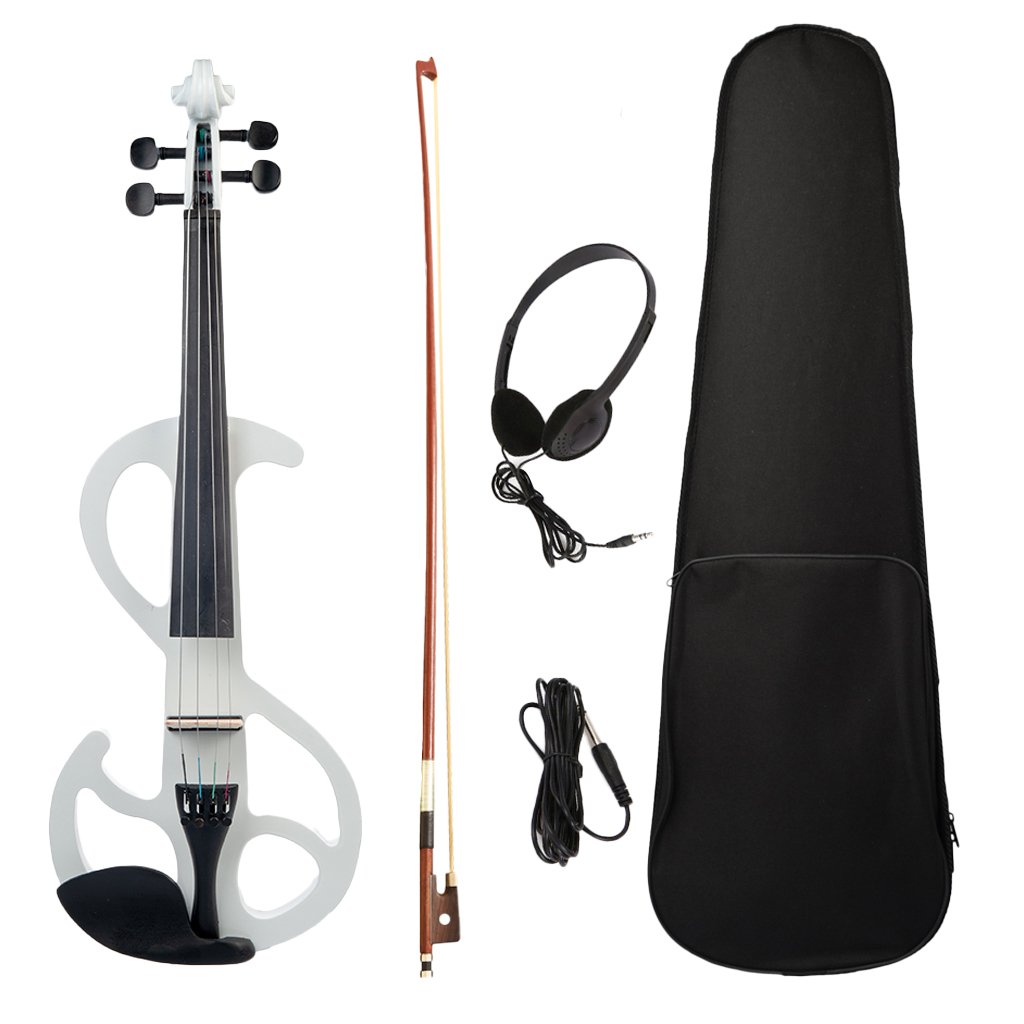 NAOMI Full Size 4/4 Electric Violin Set w/ Bow + Hard Case + Headphones + Audio Cable Musical Instru