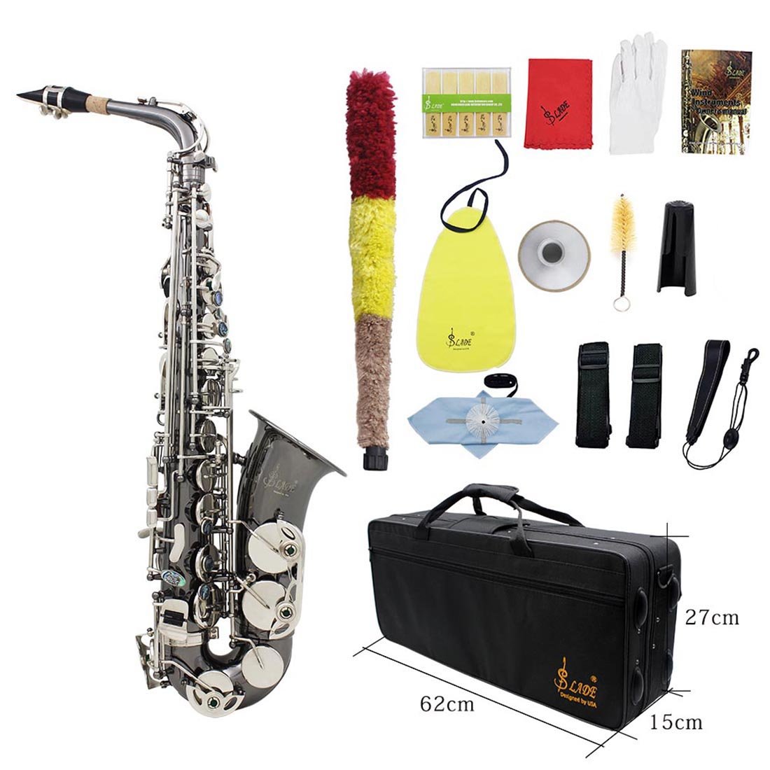 Slade Bend Eb E-flat Alto Saxophone Sax High Quality Brass Black Nickel Plating Abalone Shell Keys C