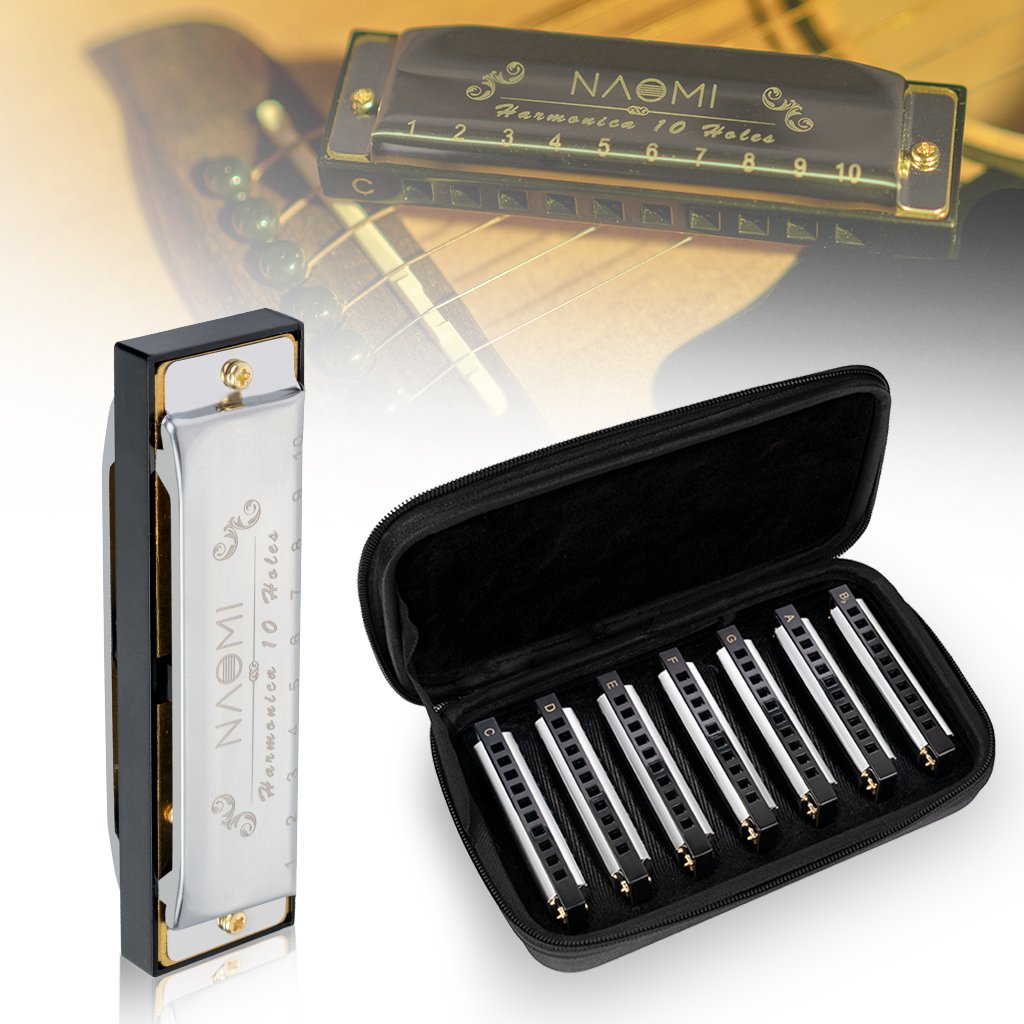 NAOMI  7PCS Blues Harmonica 10 Holes C Key Blues Band Harmonica Set With Case