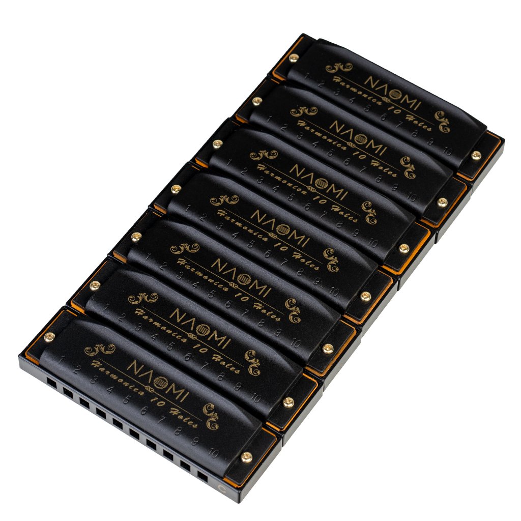 NAOMI  7PCS/Set 10 Holes C Key Piedmont Blues Harmonica with Case