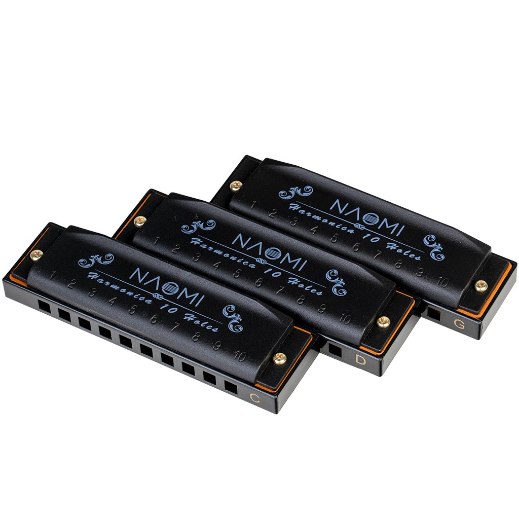 NAOMI 3PCS Hoodoo Blues Harmonica C D G Tone Harmonica Set with Case