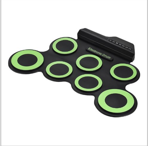 Green Electronic Drum Set Kit USB Power Audio Cable Portable Educational Pads