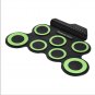Green Electronic Drum Set Kit USB Power Audio Cable Portable Educational Pads