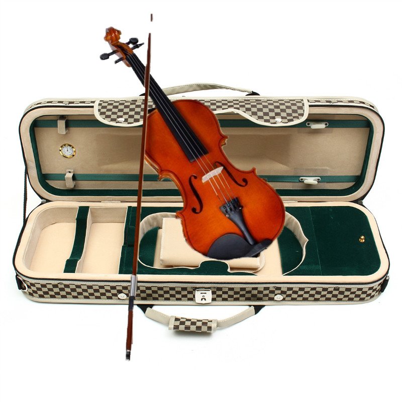 4/4 Acoustic Violin Case Fiddle Strap Box With Hygrometer Oblong Carry Case Storage