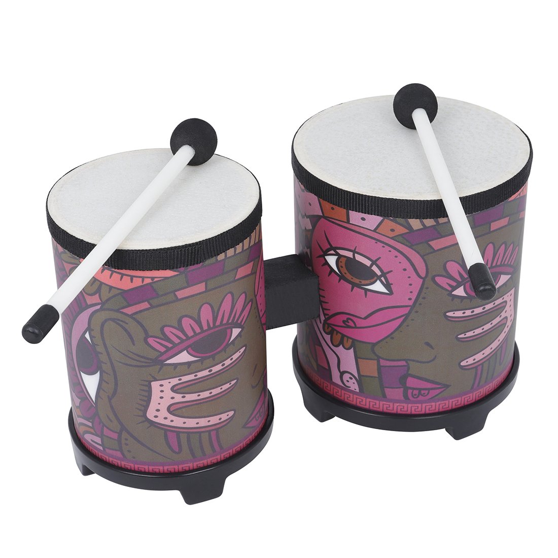 Mounchain Indian Decal Bongos Drum With 2 Pcs Drumsticks for Percussion Instruments Parts Instrument