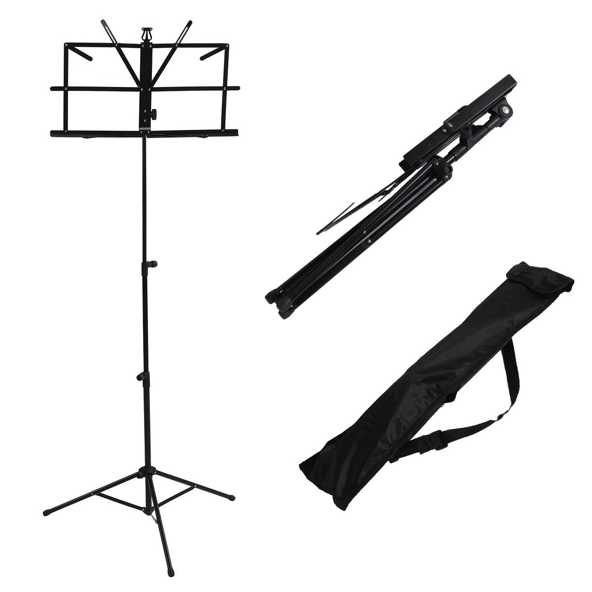 2PCS Foldable Aluminum Alloy Guitar Stand Holder Music Sheet Tripod Stand Height Adjustable with Car