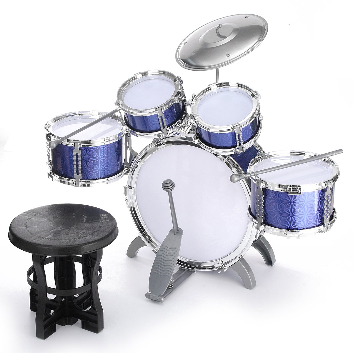 Kids Jazz Drum Set Kit Musical Educational Instrument 5 Drums 1Cymbal with Stool Drum Sticks Percuss