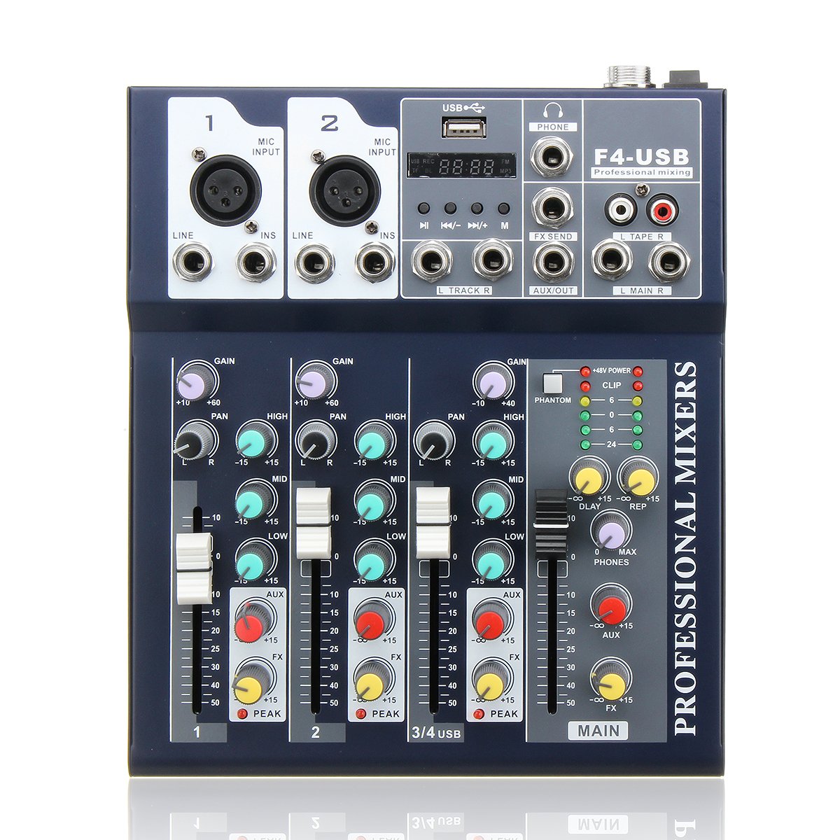 J.I.Y F4 4 Channel USB Bluetooth Audio Mixer with Reverb Effect for Home Karaoke Live Stage Performa