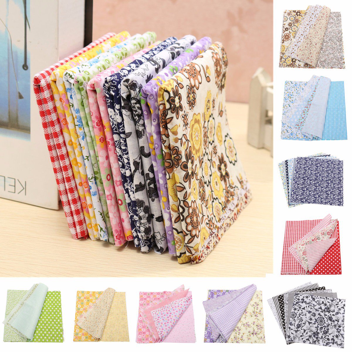 10 x 10"" Bundle Lot of 7 Fat Quarters No Duplicates 100% Cotton Quilting Fabric""