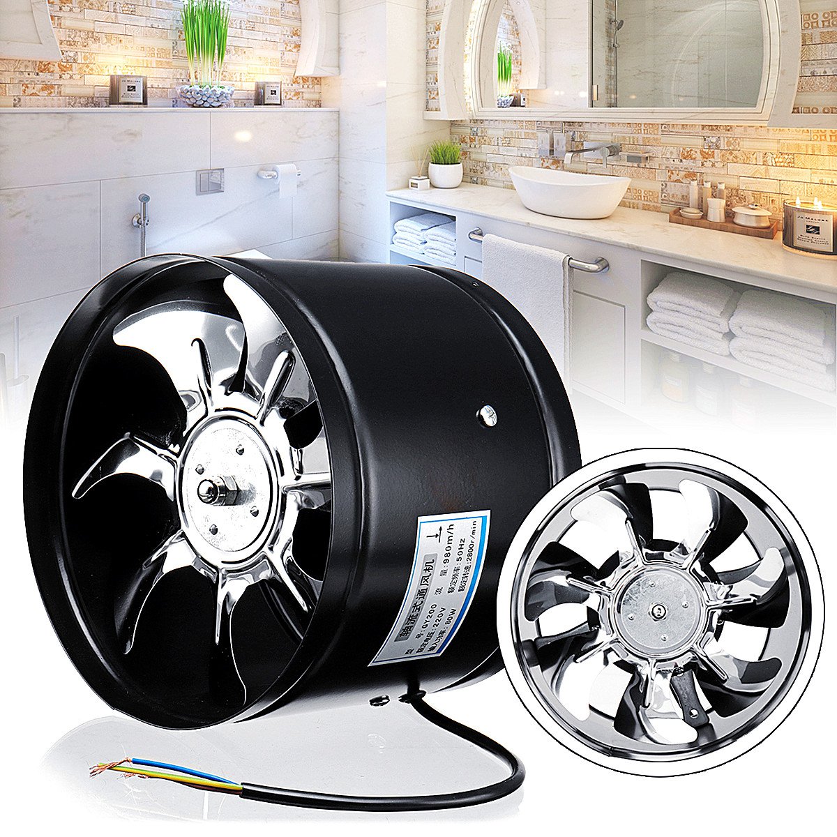 VADIV 8Inch Duct Fan Ceiling Air Ventilation Fan Exhaust Fan Inline Booster 200mm Window Exhauster