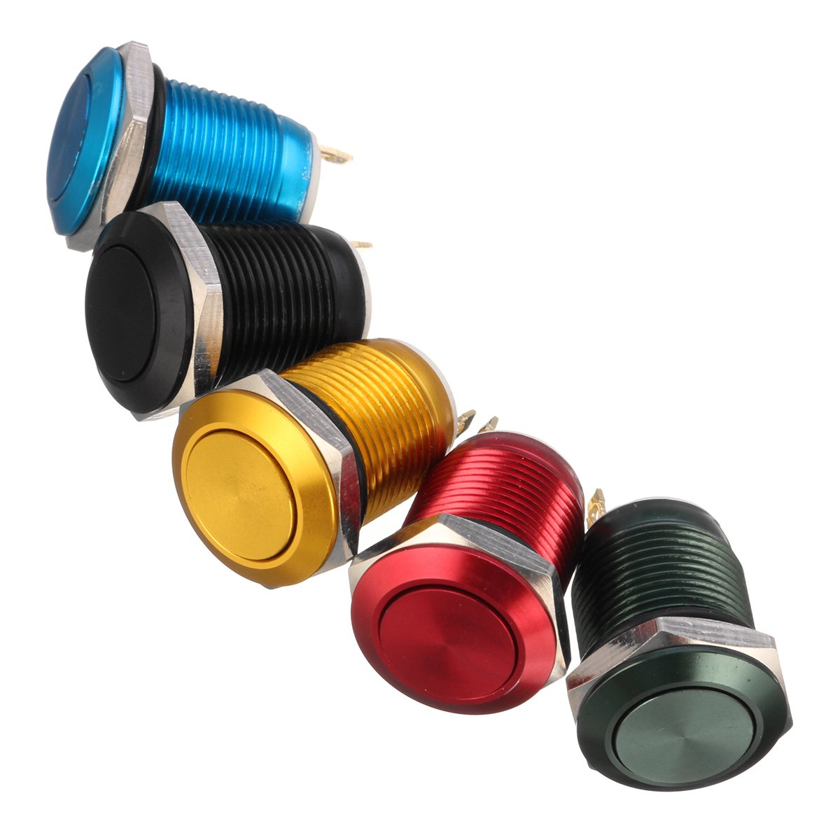 Excellway 5A/16V 12mm 2Pin Button Switch Stainless Steel Momentary Push Button Switch Flat Top 5 Col