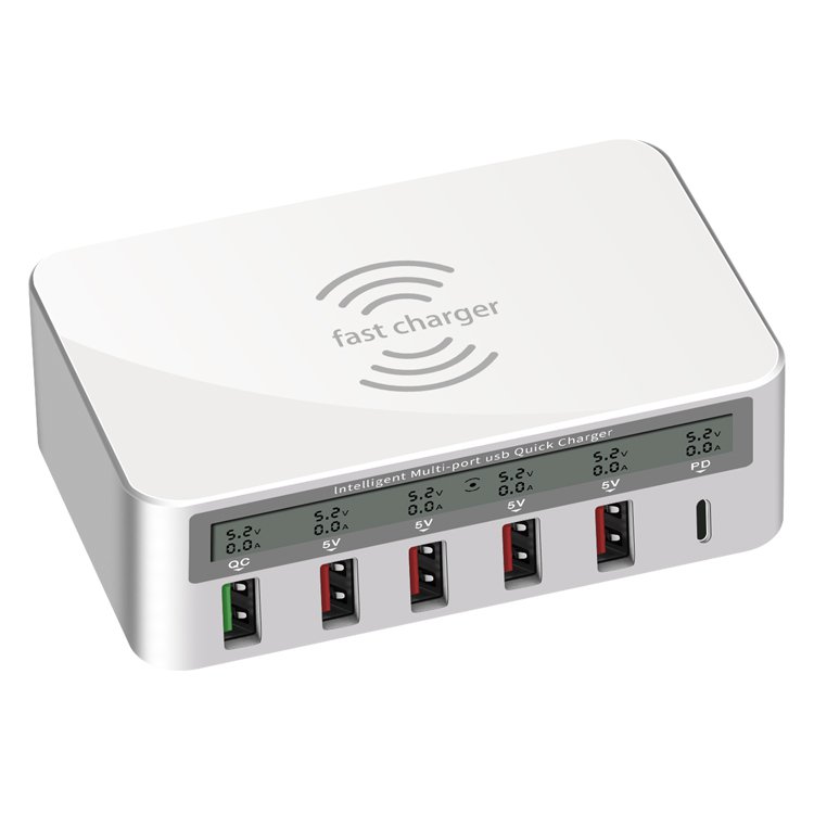 40W 6 Multi-Port Wireless QC 3.0 Quick Charger USB LCD Display PD Fast Charger