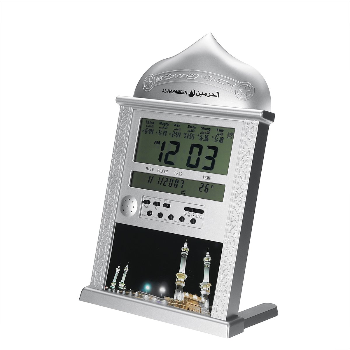 Azan Clock LCD Temperature Display Automatic Daily Alarm Clock with Qibla Direction
