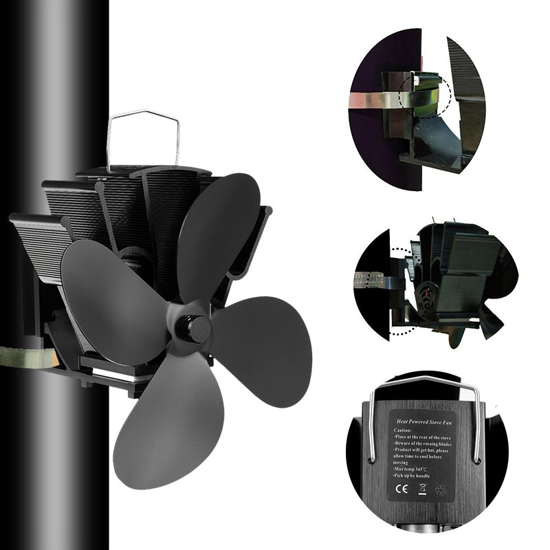 7 Inch 4 Blades Stove Fan Wall-mounted Bundled Fireplace Fire Heat Powered Circulating Ecofan