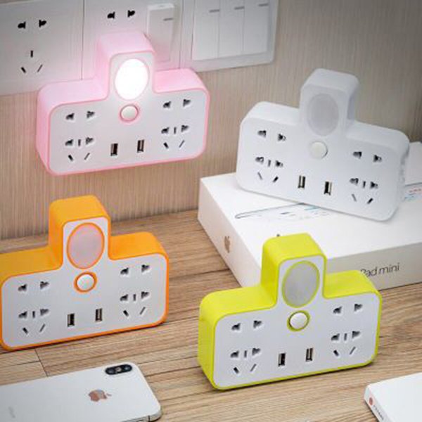 Small Converter Dual USB Port Wireless High Temperature Flame Retardant Socket with Night Lamp Switc
