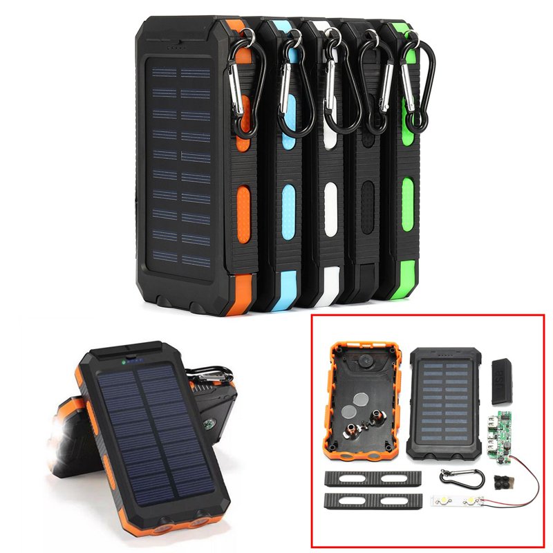 Electric Charging Solar Power Bank Case 2 LED Dual Ports Waterproof Power Bank For Smartphone