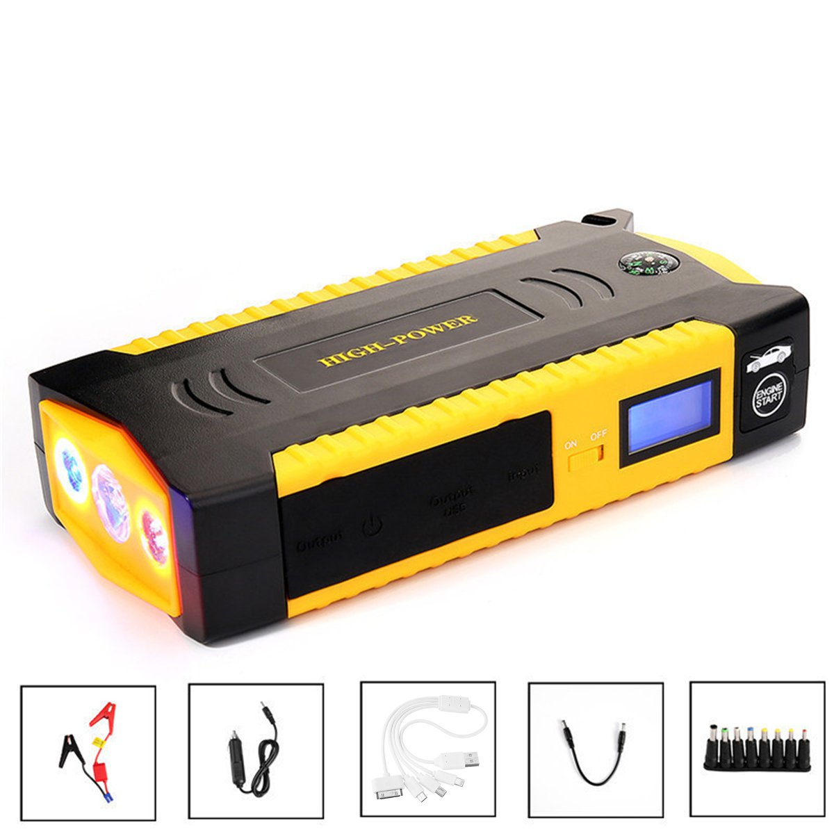 Dispaly 89800mAh Car Jump Starter Booster 4USB SOS Emergency Charger Battery