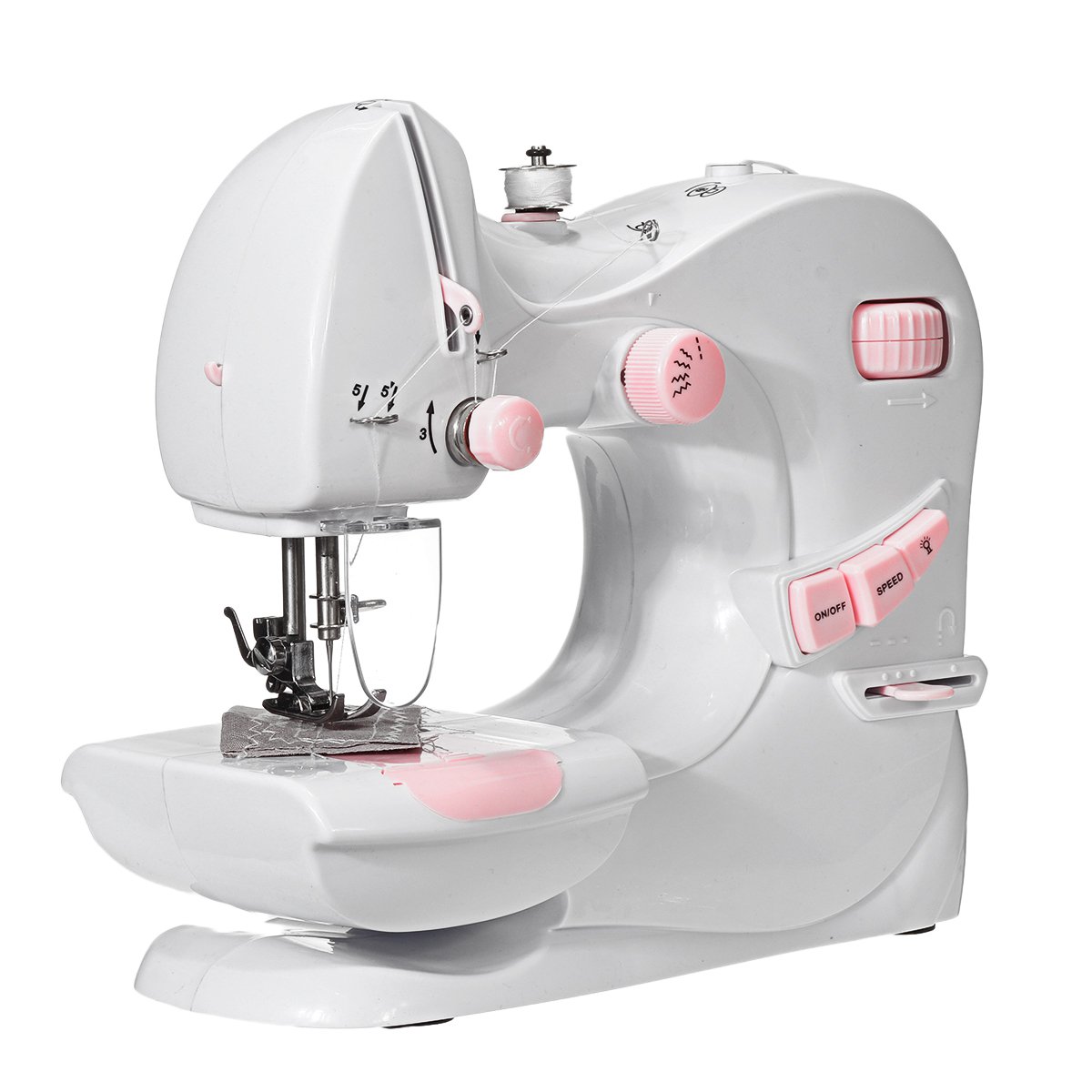110-240V Portable Mini Desktop Sewing Machine Double Speed Automatic Thread W/ Light