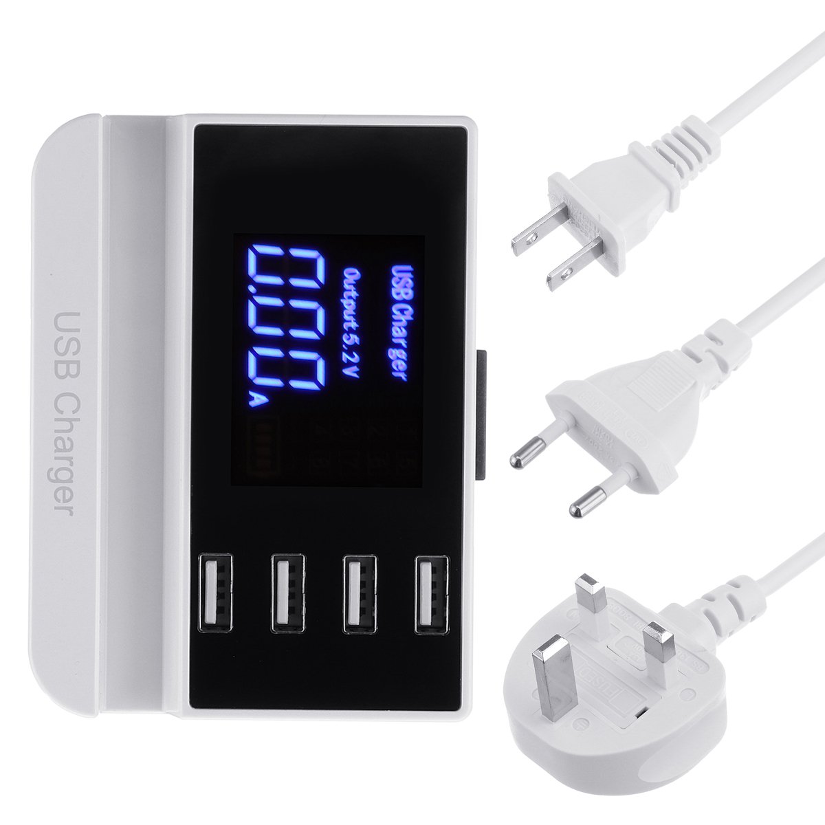 LCD Display 1.9 Inch USB Charger Power Adapter Desktop Charging Station Phone Charger Smart IC techn