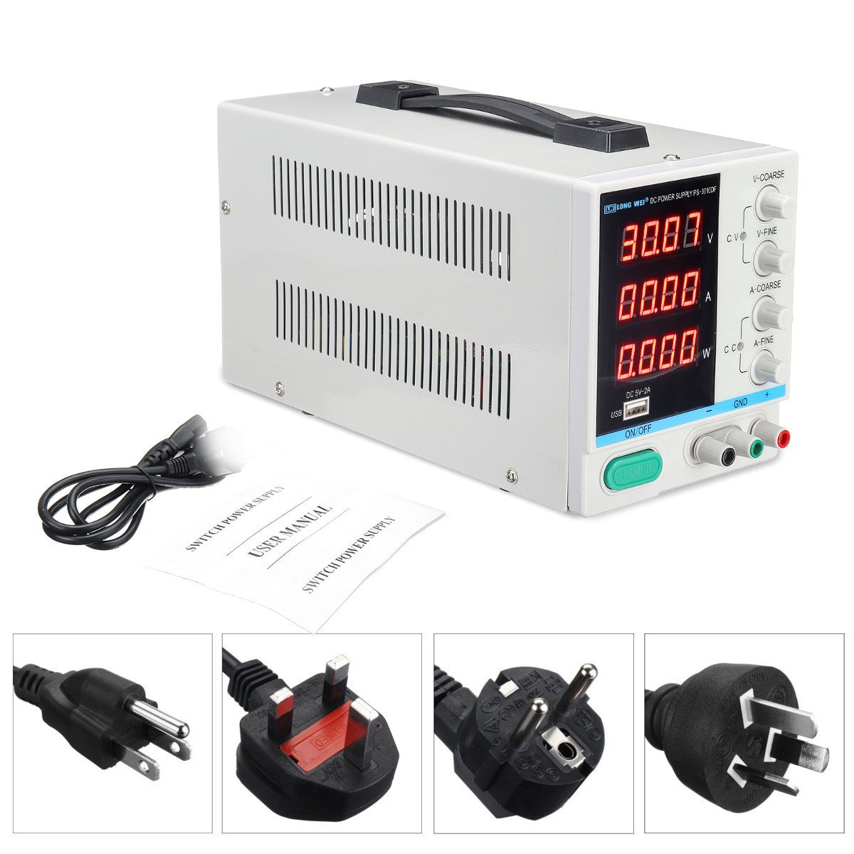 LONG WEI PS-3010DF 110V/220V DC Power Supply 30V 10A Precision Variable LED Digital Lab Adjustable W