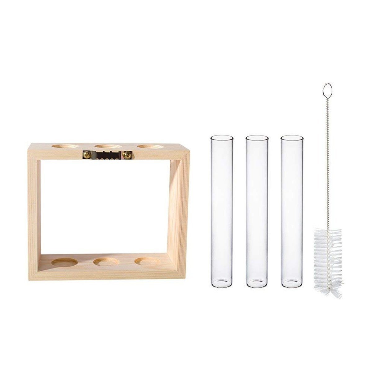 Table & Hanging Glass Water Tube Vase Plant Pot Wood Stand Flower Terrarium Hydroponic Soilless Cult