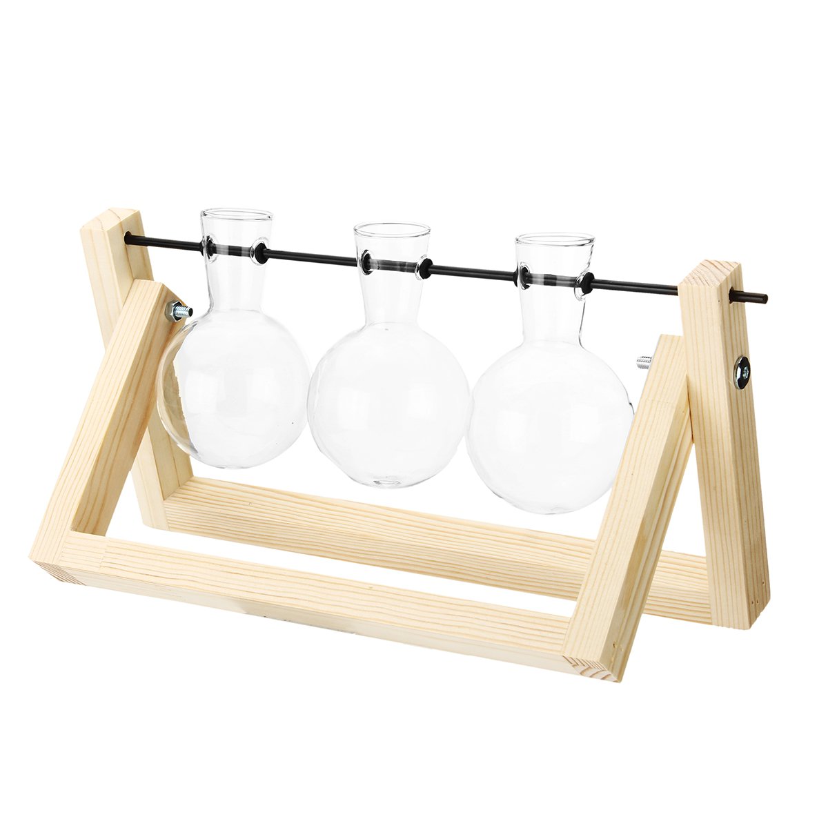Vintage Style Water Glass Tabletop Plant Bonsai Flower Vase Wooden Frame Tray Glass Hydroponic Syste