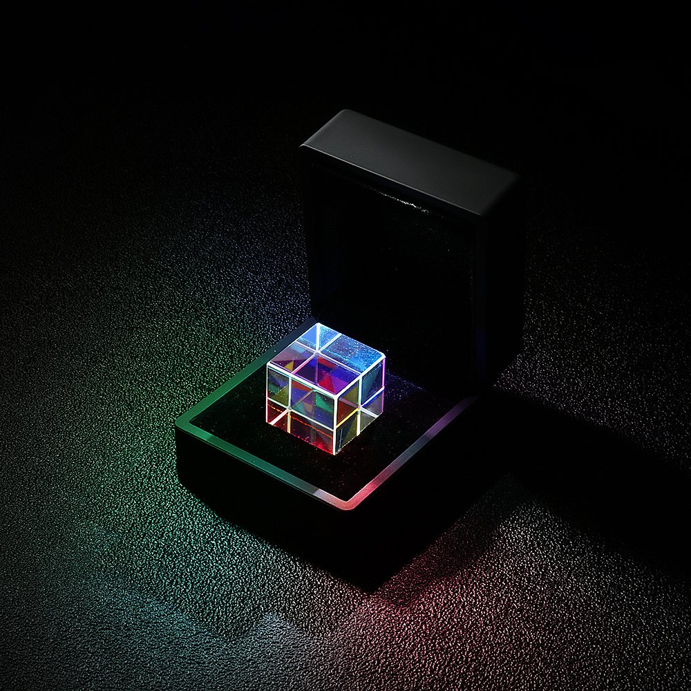 20mm/23mm Optical Glass Crystal Combiner Prism X Cube RGB Dispersion Splitter w/ Blue Shinning Box