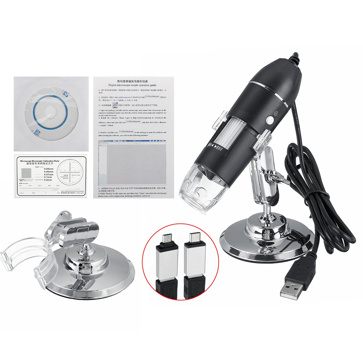 8 LED Light Adjustable Dimmer Microscope Computers Real-Time Video Inspection Digital Microscope Mic