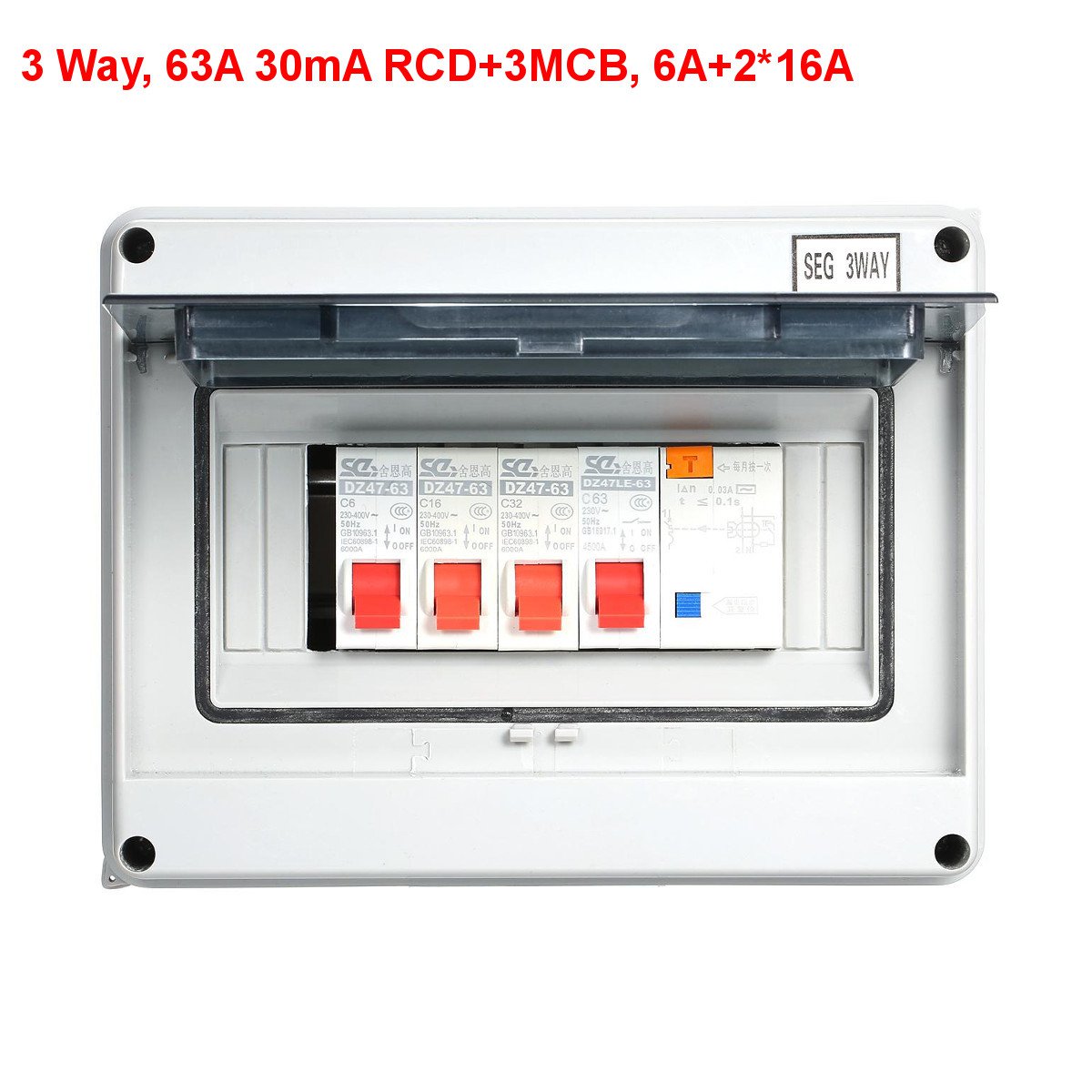 3 Way Garage Caravan Consumer Unit 63A Power Switch Circuit Breaker IP65 Household Mall Use