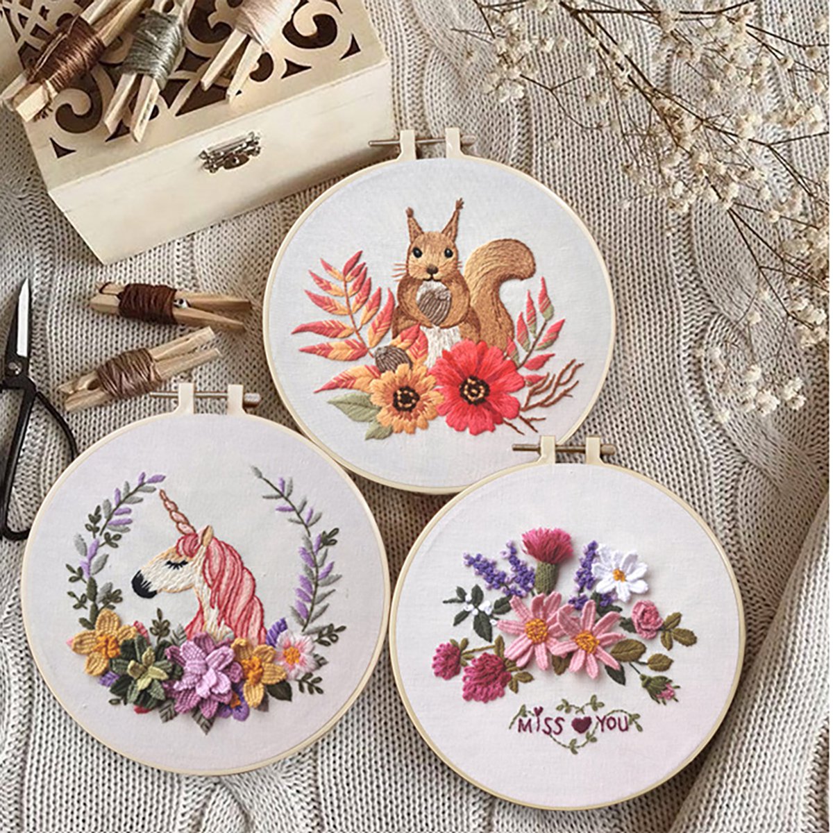 DIY Embroidery Kit Multi Flower Pattern Cross Stitch Needlework Hoop Set