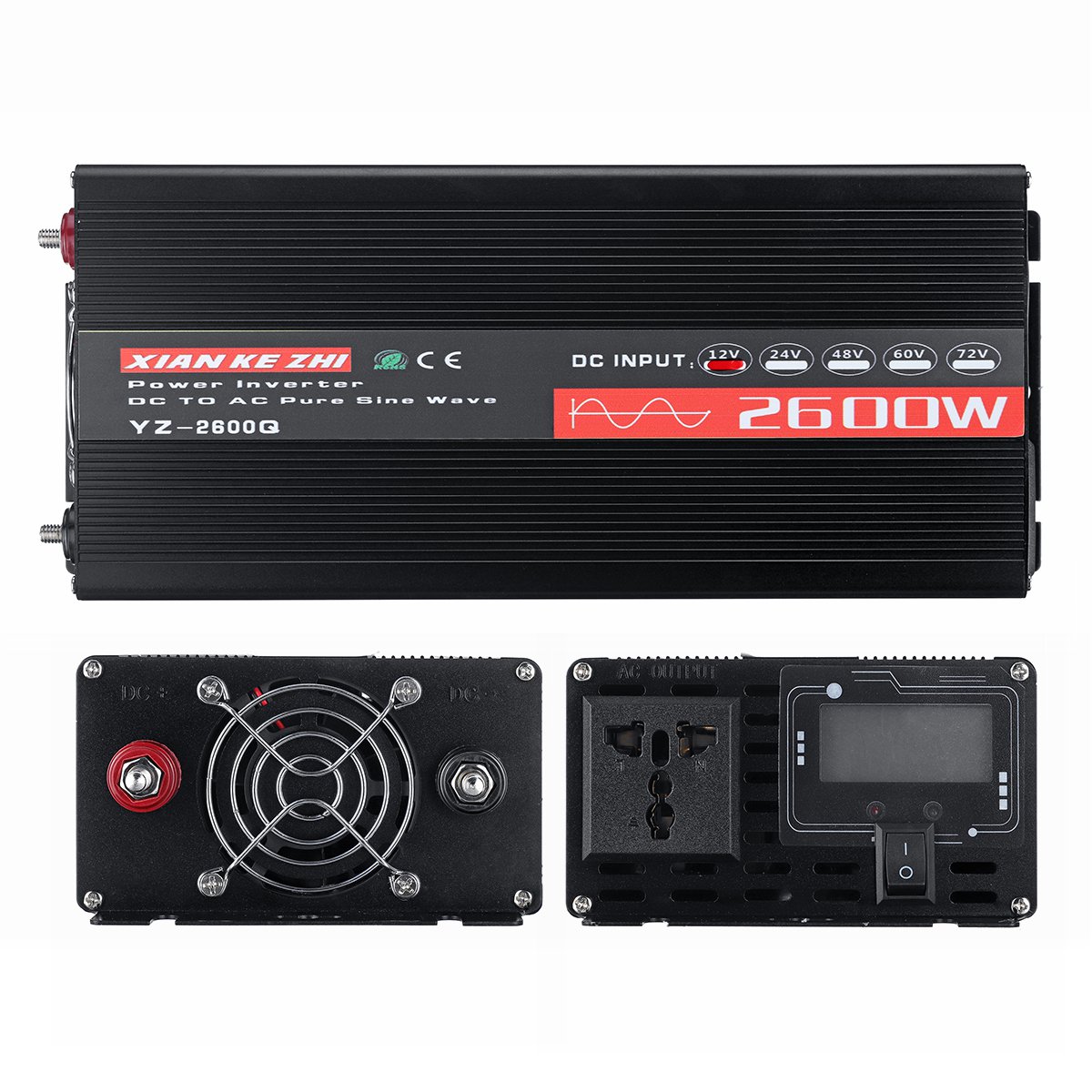 4200W/2600W LCD Display Pure Sine Wave Inverter 12/24/48/60V TO 220V Hpusehold Car USB High Power In