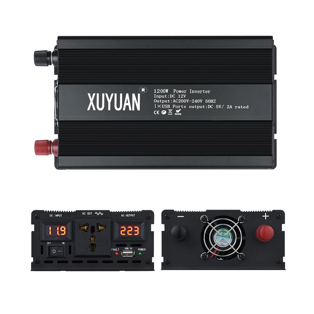 Universal Socket 1200W Display Inverter DC12V/24V to AC 220V Pure Sine Wave Power Inverter